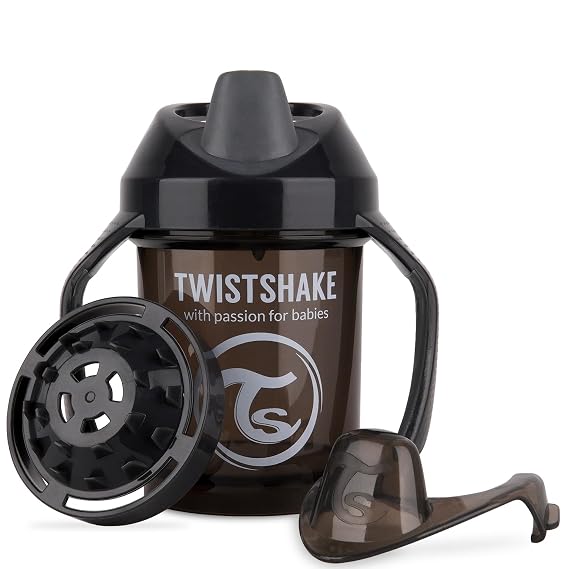 Twistshake Non-Spill Mini Baby Sippy Cup with Soft Spout and Fruit Mixer - 230ml | Leak Proof Baby Weaning Cup | Easy-Grip Toddler Cups | BPA-Free Sippy Cups for Toddlers 1-3 year | Black - 1 Count