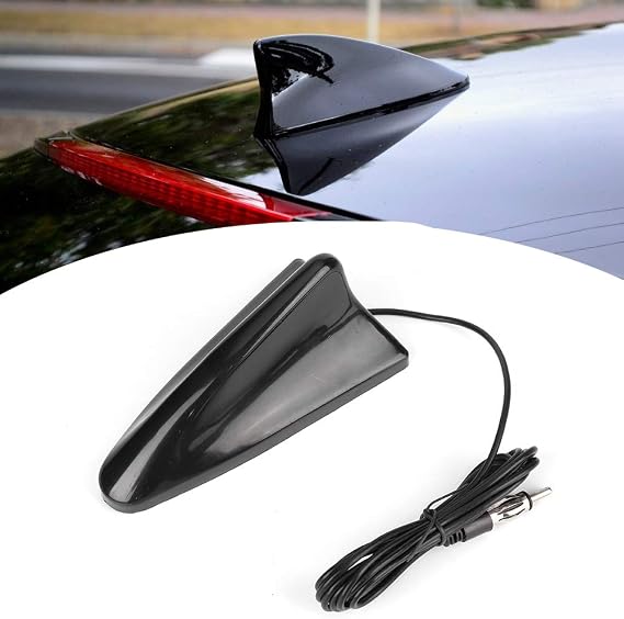 Qiilu Car Shark Fin Antenna, 12V Universal Radio Antenna Car Roof Aerial for Auto SUV Truck with Adhesive Base Decorative Antenna Black