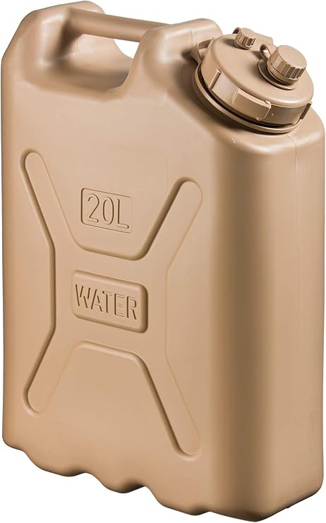 Scepter Portable Military Style Water Storage Jug & Container for Camping, 5 Gallon, Sand - Plastic Beverage and Hydration Dispenser for Outdoor Drinking, RV and Emergency Survival
