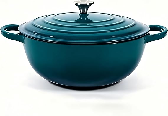 Enameled Cast Iron Dutch Oven with Lid, Non Stick Serving Pot for Perfect Roasting, Baking, Sauteing, and Bread (Peacock Blue, 10 inch)