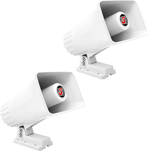 5 CORE PA Horn Speaker Pair Indoor Outdoor 6 Portable 200W PA Speaker 8 Ohms w Mounting Bracket & Hardware Included White - HW 405 WH 2PCS