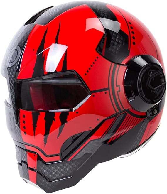 Motorcycle Helmet Full Face Predator Helmet Motorcycle, Personality Cool Flip Open Helmet Mask for Motorcycle, Scooter Or Club Parties and Cosplay Prop, DOT Certified,Bright red,L