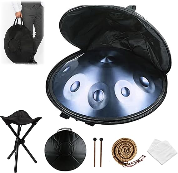 Handpan 22inch/58cm D Minor Steel Drums 9/10/12 Notes Hand Pan Drum Instrument for Professional Performance Instrument Gift 440HZ Handpan Drums for Adults(Blue,12 NOTES)