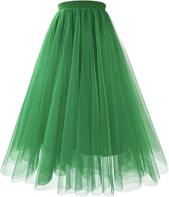 Tulle Skirts for Women Elastic High Waist Layered Long Skirts Ladies Elegant Mesh Flowy A-Line Party Maxi Tutu Skirts