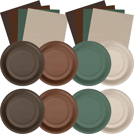 Zhehao 120 Pcs Dessert Plates Napkins Set, 7 Inch Party,Brown, Sage Green