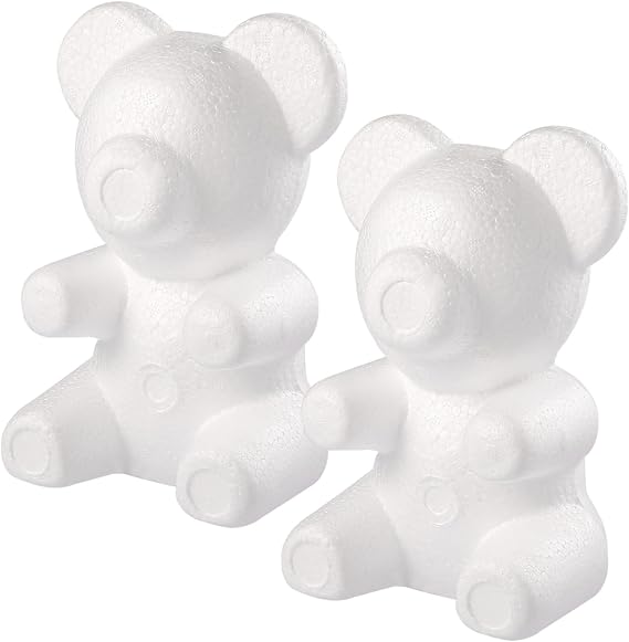 Amosfun 2PCS Foam Bear Shape Modelling Polystyrene Foam Bear Mould White DIY Craft for Flower Arranging Wedding Party Decoration 20 x 13cm