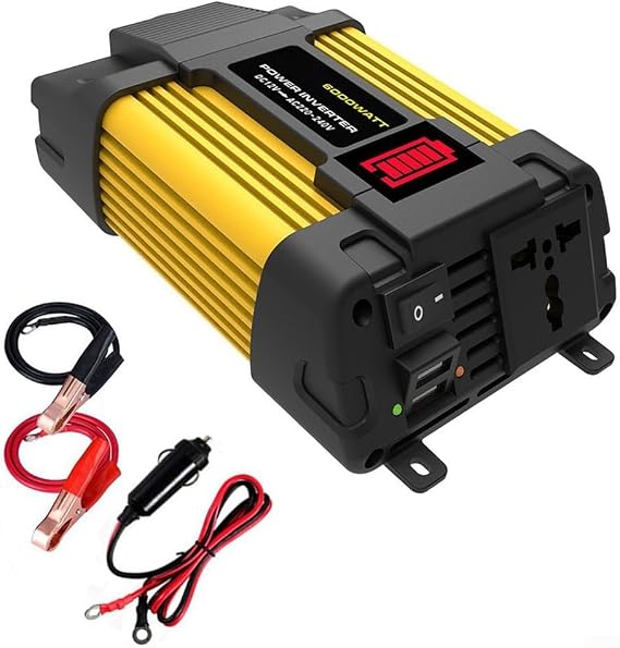 6000W Car Power Inverter Dual USB Ports Outlets Car Inverter DC12V-AC220V Battery Display 6000W for Peak Power Output Converter Vehicle Adapter