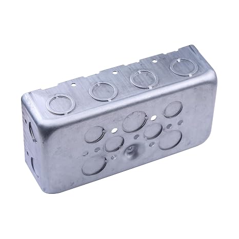 4-Gang 2-1/8 Inch Deep Multi Device Switch Box, Galvanized Steel Junction Box with Side KO: 8-1/2'' TKO's and 4-1/2" KO's,Bottom KO: 4-1/2"and 3-3/4",Raised Grounded