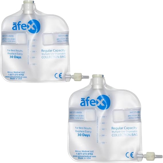 Afex Urinary Collection Bags (A400B) for Incontinence Management - Attaches Directly to Receptacle - Non-Vented, Durable 16mil Vinyl - Urinary Drainage Bag - 500 ml - 2 Pack