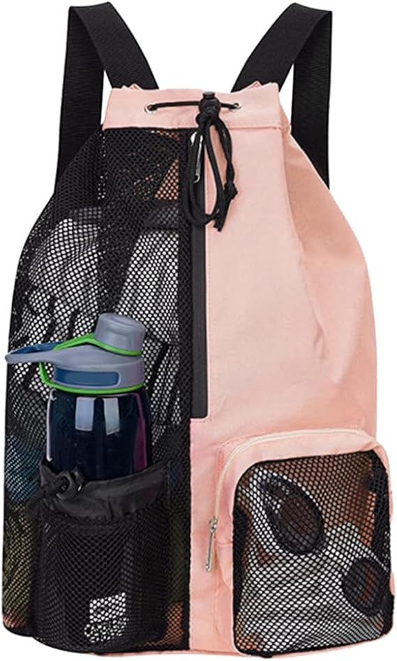 Mesh Backpack Swimming Drawstring Bag Backpack with Wet Pockets Beach Storage Backpacks Mesh Swim Equipment Beach Bag