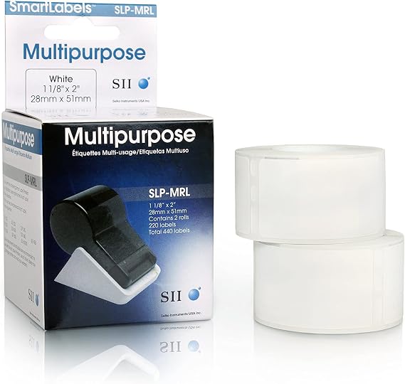 Seiko SLP-MRL Self-Adhesive Multipurpose Labels, 1.12" X 2", White, 220 Labels/roll, 2 Rolls/Box