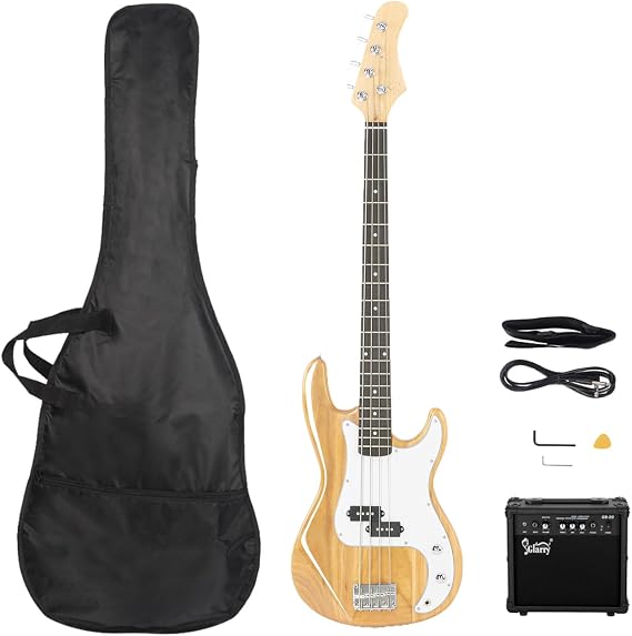 Vasitelan Electric Bass Guitar 4 String Bass Guitar with 20 Watt Amplifier, Pickup,Carry Bag (Burlywood)