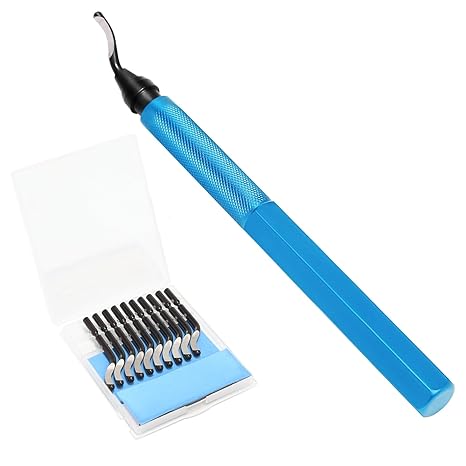 VASTOOLS Deburring Tool Kit - 6.5" Metal Handle Chamfer Tool with 11 M2 HSS Blades, 360 Rotating Head for Aluminum Copper Brass Plastic Pipe & 3D Print Deburring