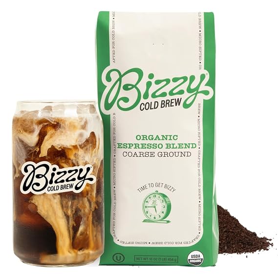 Bizzy Organic Cold Brew Coffee, Espresso Blend, Coarse Ground, 1 LB