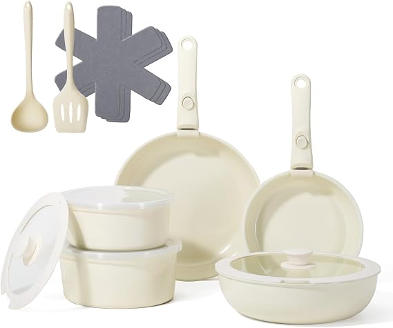 Pots and Pans Non Stick,16Pcs Ceramic Nonstick Cookware Sets, Induction Kitchen tagines Set with Removable Handle, Cooking Frying Pans & Saucepans(PFOA Free), Oven/Dishwasher/Fridge Safe, Space Saving