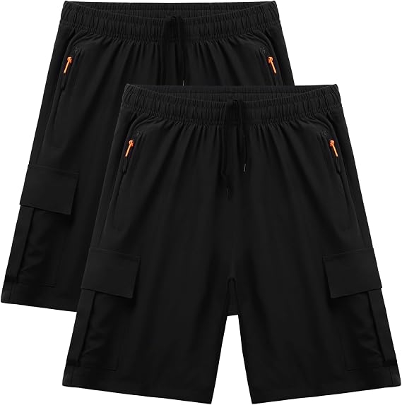 Youth Boys Loose Athletic Shorts Quick Dry Shorts with Zipper Pockets for Outdoor Sports Basketball Hiking