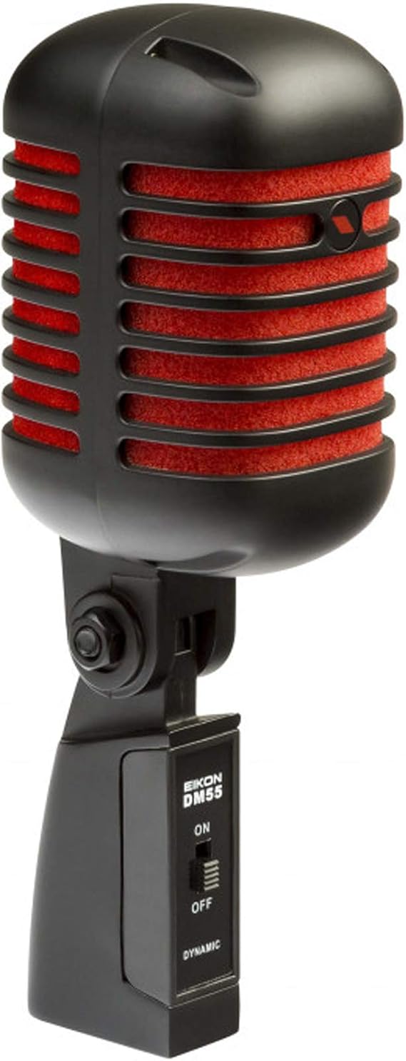PROEL Eikon DM55V2RDBK Vintage Design Professional Vocal Dynamic Microphone (Satin Black with Red Trim)