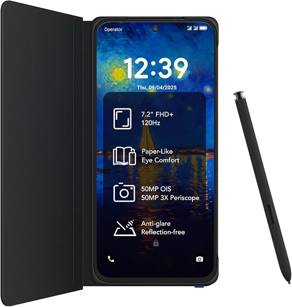 TCL NXTPAPER 60 Ultra 5G Android Smartphone,7.2" FHD+ 120Hz NXTPAPER Display,12GB RAM+512GB ROM,Eye Care Phone,Paper-like Display,Nebula Black,with Flip Cover and Stylus