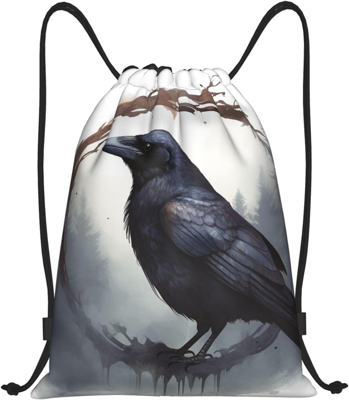 Black Crow print Drawstring Bag Waterproof Portable Backpack Traveling Sackpack For Gym Shopping Sport Medium