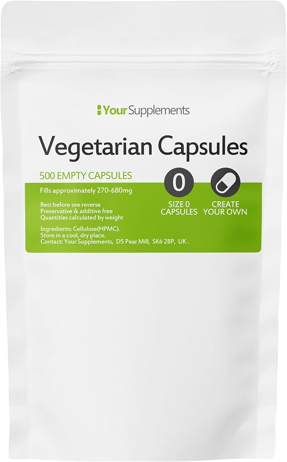 Your Supplements Empty Vegetarian Capsules - Size 0 (500 Pack)