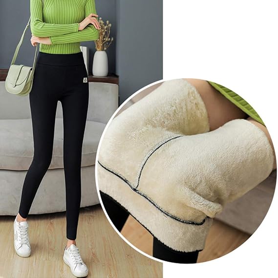 Women Super Thick Cashmere Leggings, Ladies Winter Plush Warm High Waist Elastic Slim Pants Black S