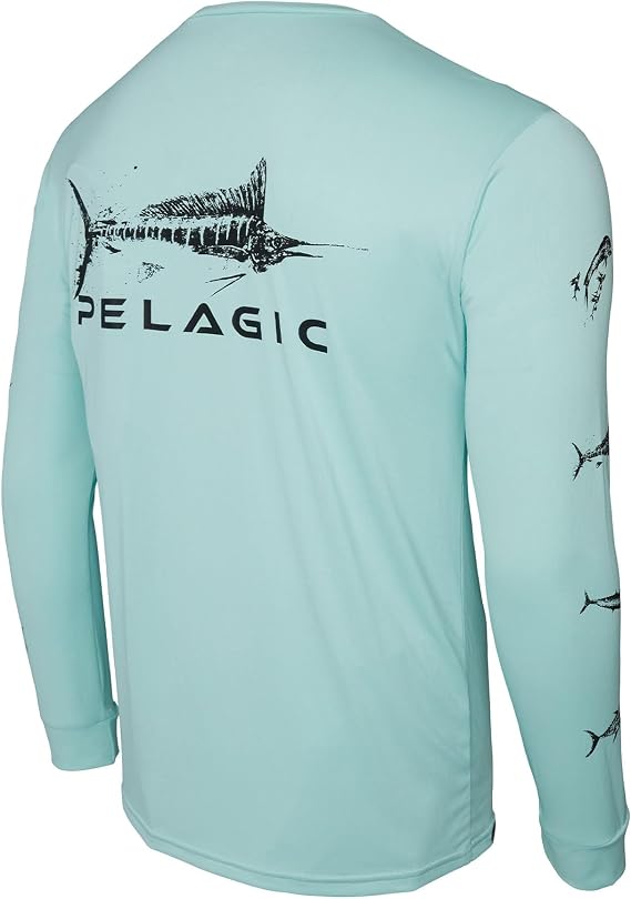 PELAGIC Men's Aquatek Gyotaku Fishing Shirt, Long Sleeve, UPF 50+ Protection, Ultra Soft Feel