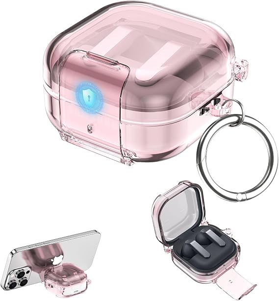 Transparent case for Samsung Galaxy Buds 4/4Pro with Phone Stand-Clear Pink