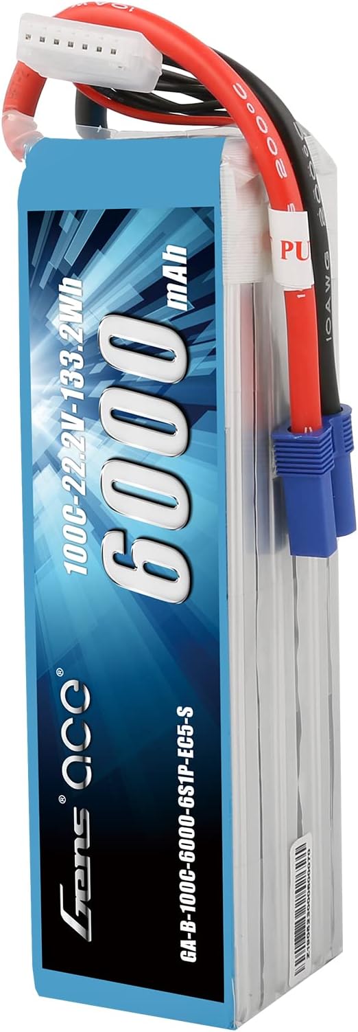 Gens ace 6S LiPo Battery 100C 6000mAh 22.2V LiPo Battery with EC5 Plug