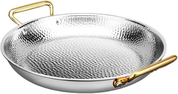 Spanish Paella Pan Stainless Steel Double Handle Nonstick Flying Pan Seafood Pan Large Skillet Pan for Home Cooking Cookware Kitchen Dishwasher and Oven Safe,Silver,22cm/8.7inch