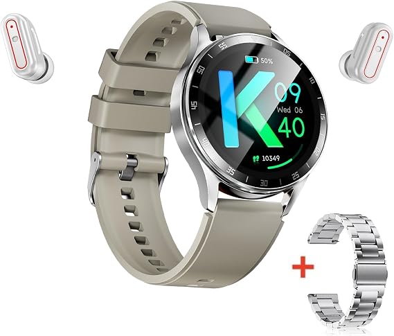 Tuanzi X10 2 in 1 Smart Watch with Earbuds 1.39" Smartwatch TWS Bluetooth Earphone Health Monitor Sport Watch Fitness Tracker (Silver Silicone+Steel)