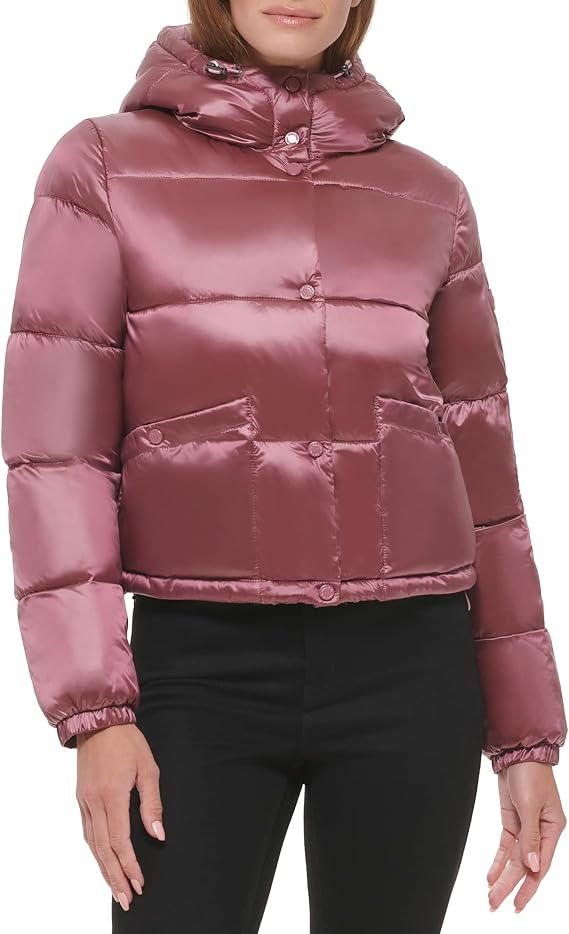 Calvin Klein Women's Lightweight Cropped Hooded Snap Pockets Puffer