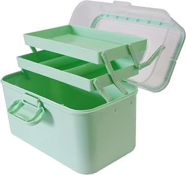 AnRui 3-Tier Medicine Storage Box, Emergencies First Aid Kit Container, Portable Plastic Medicine Storage Organizer Holder Multipurpose Box with Handle for Home, Travel, Camping, Hiking, School (Cyan)