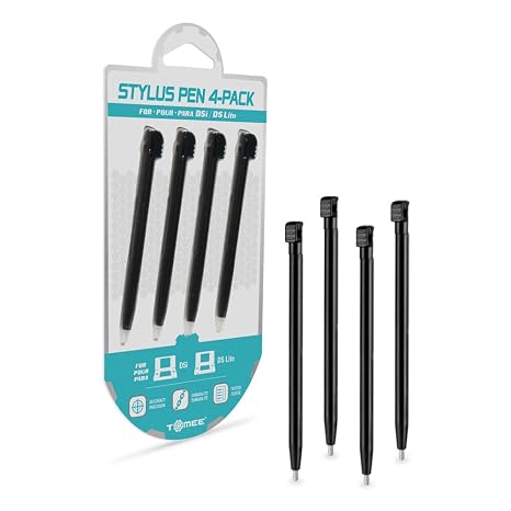 Tomee Stylus Pen Set (4-Pack) Replacement Touch Screen Stylus for Nintendo DS Lite & DSi Black