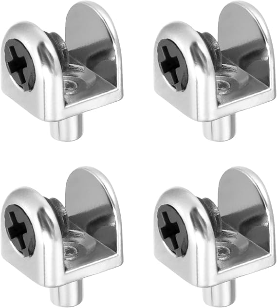 METALLIXITY Glass Shelf Support (for 5-8mm Thickness) 4Pcs, Zinc Alloy Adjustable Glass Clips Clamp Holder - for Furniture Repair, Bedroom, Silver Tone
