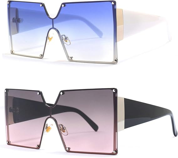 mincl/Oversized Shield Sunglasses Woman 2019 Fashion Luxury Shades UV400 Vintage Flat Top Futuristic Sunglasses