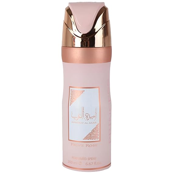Asdaaf Ameerat Al Arab Prive Rose Floral, Fruity, Musky, Sweet Perfumed Deodorant Spray for Women, 6.67 Ounce / 200 ml