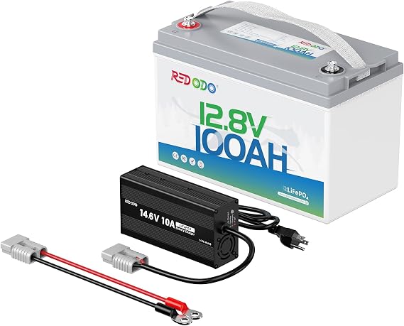 Redodo 12V 100Ah Lithium Battery with 14.6V 10A LiFePO4 Charger