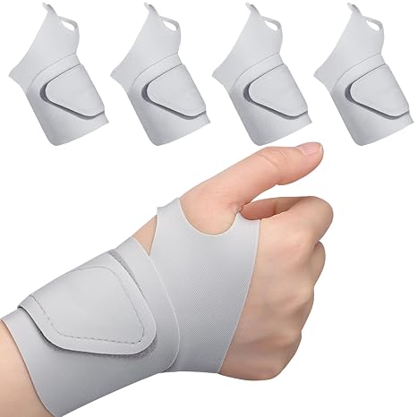4 Pieces 0.35" Ultra Thin Compression Wrist Brace for Carpal Tunnel, Adjustable Arthritis Wrist Wraps, Left and Right Hand Wrist Support Brace Guard for Endonitis Sprain Pain Relief (4, Gray)