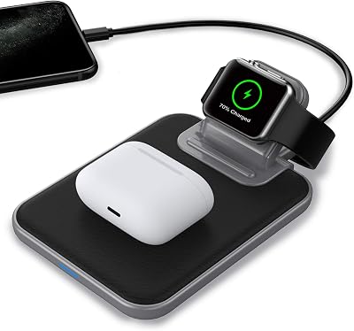 Mangotek Wireless Charger iPhone and Watch Charging Station, 3 in 1 Apple Watch and AirPods Multiple Devices Fast Charging Stand Pad Mat Dock for iPhone 13 12 11 Pro Max 7 8 SE X XS XR iWatch
