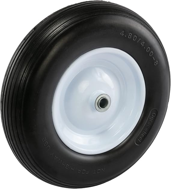 4.80/4.00-8 Tire and Wheel, 1 Inch Axle, 3" Hub Flat Free 16 Inch Solid Tire Replacement for Wheelbarrow, Log Splitter, Wheel Barrel, Yard Cart, Garden Wagon