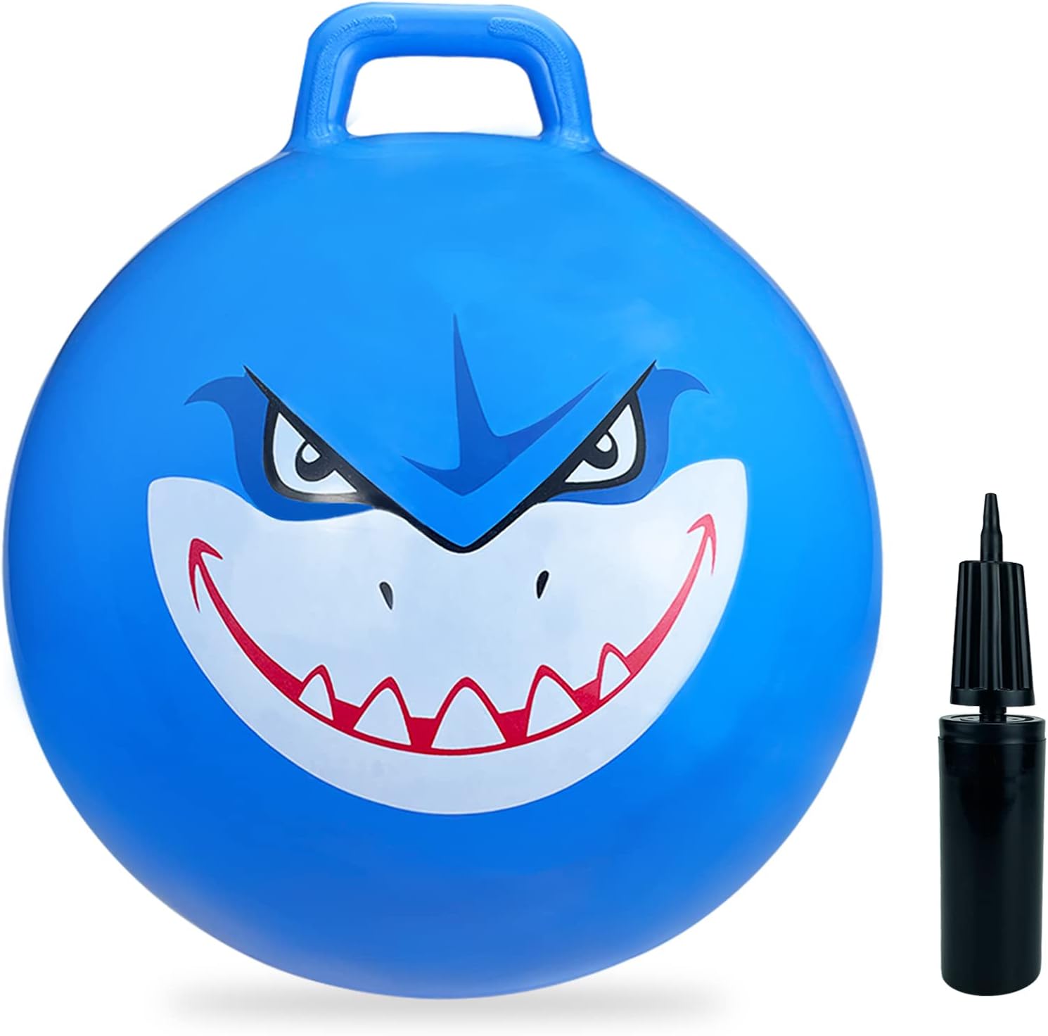 Hymaz Bouncy Hopper, 18&amp;amp;amp;#34; Jumping Hopper Balls Hopping Toys for Kids Exercise Jump Ball with Pump for Boys Girls Jumping Toys, Indoor Outdoor Bouncing Game Blue Shark