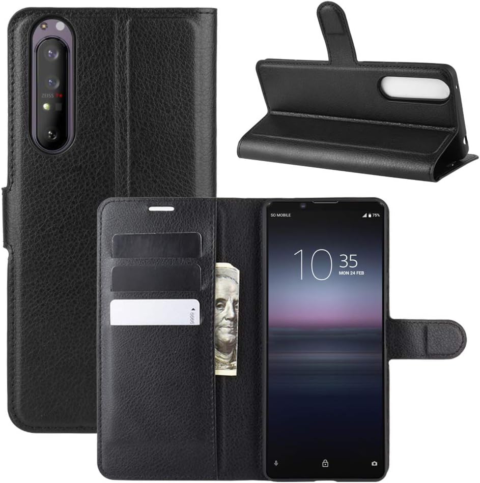 Sony Xperia 1 II Case, PU Leather Wallet Flip Cover Elegant Card Slot and Magnetic Closure Compatible With Sony Xperia 1 II (BLACK)