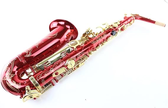 EB Tune Alto Saxophone Bright Red Gold Lacquer E Flat Alto Sax Musical Instrument with Nylon Box Student Saxophone