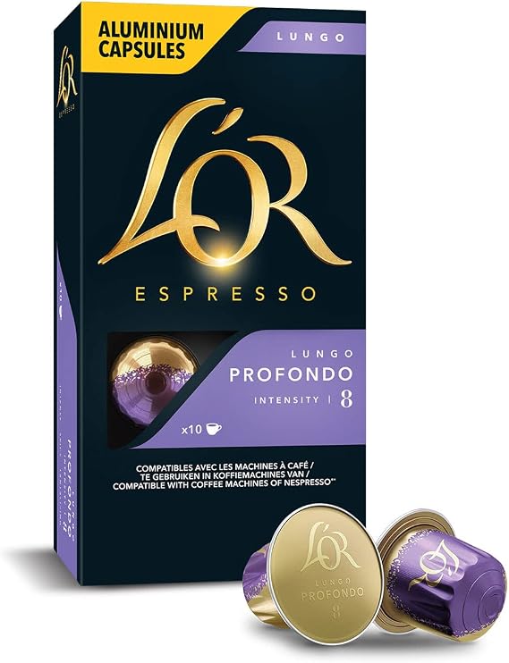 L'OR Lungo Profondo, Core-Lungo Collection, Yoğunluk 8, Bitter Çikolata ve Meyvemsi Notalar Espresso Kapsülleri, 10 Adet, 1 Paket