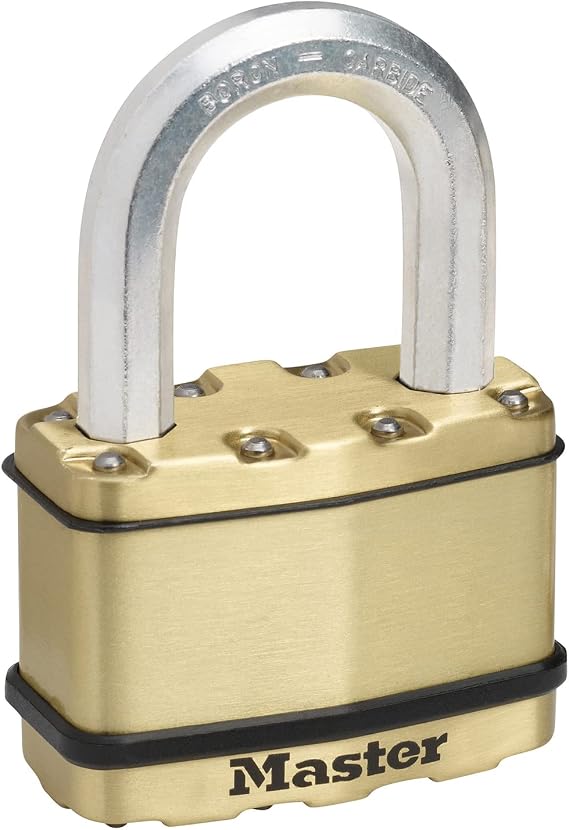 MASTER LOCK Heavy Duty Padlock, Security Level 10/10, Outdoor, Keyed, Laminated Steel/Brass Finish, Weatherproof, Medium Shackle