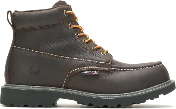 Wolverine Men's Floorhand Moc Waterproof Steel Toe 6in Construction Boot, Dark Coffee, 9.5 Wide