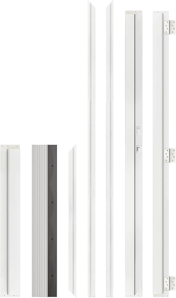 Pre-Drilled Vinyl Exterior Door Frame Kit with Brickmould & Sill, Primed Finish,Jamb Includes Brushed Steel Hinges & Door Seals, Fits 36" x 80" Right-Hand Inswing, Knock Down Design