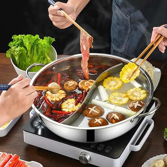 Shabu Pot Double Flavour 30 cm Stainless Steel Shabu Hot Pot with Divider Divider Hotpot Pot