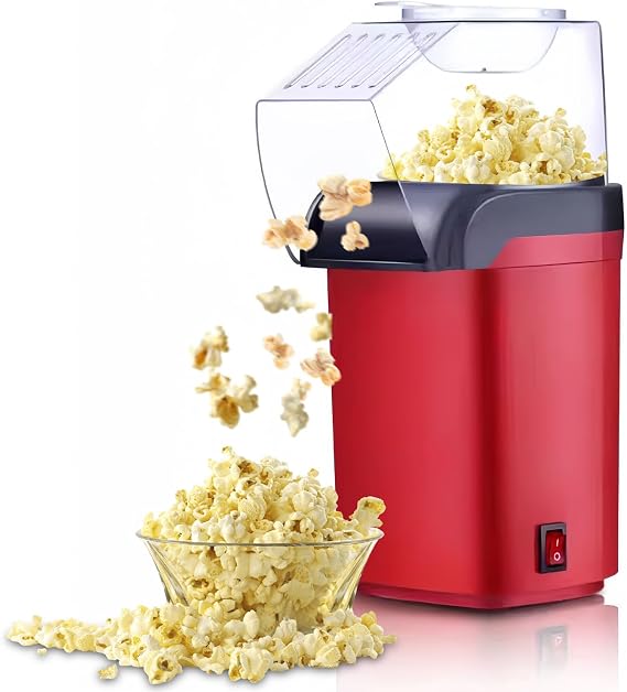 Hot Air Popcorn Popper, Mini Electric Popcorn Maker with Measuring Cup, No Oil Electric Popcorn Machine, 95% Popping Rate, 3 Min Homemade Popcorn, for Kids Adults, Home, Party