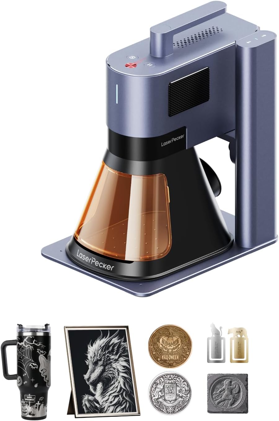 LaserPecker LP5 20W Fiber & Diode Dual Laser Engraver, 10X Faster 0.0027mm Precision for Metal Wood Jewelry, 3D Grayscale & Color Engraving, Portable 6kg Laser Cutter for Instant Store Customization